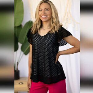 White Birch Black Mesh Top